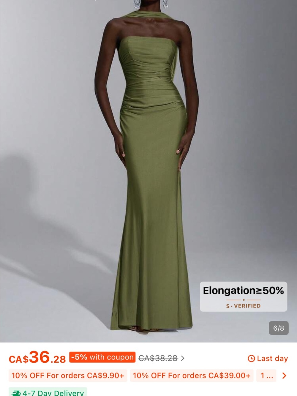 SHEIN Olive Multi-way Ruched Maxi Dress - Picture 3 of 3
